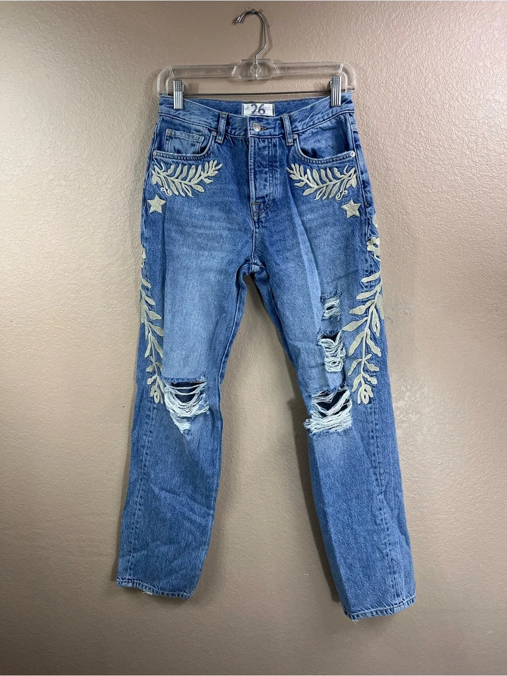 We the Free Bren distressed embroidered boyfriend jeans.